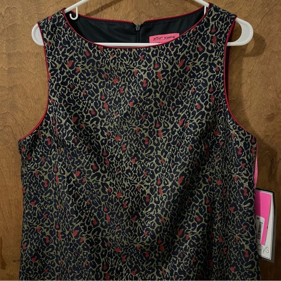 Betsey Johnson Womens Leopard Print Shift Dress Red Gold Metallic - Picture 3 of 4